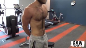 RawFuckBoys - Young hairy stud strokes big cock solo after hot workout