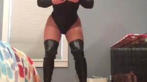 botas de Melanie (máscara feminina, salto alto, meia-calça, travesti, botas, salto alto e bodysuit)