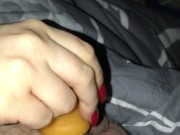 Secret Handjob with long nails in red and a masturbator *small cock/Red Long nails*