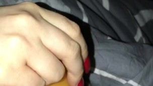 Secret Handjob with long nails in red and a masturbator *small cock/Red Long nails*