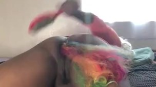 Brushing my tail (upskirt peek)