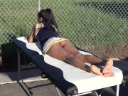 Looking up close at this cheerleader with no panties 14/16