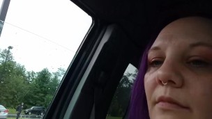 Quick risky public boob tube flash in the parking lot