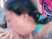 Cutie slurps the dick on a hot sunny day DEEPTHROAT/BLOWJOB 9/16