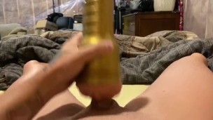 Male solo cumming so hard in fleshlight