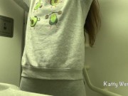 Risky masturbation in an airplane toilet. Almost Caught without Panties When Cumming
