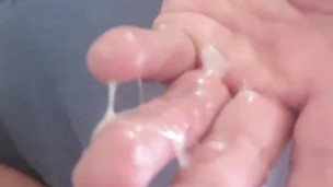 Straight Horny guy jerking uncut cock with Cum shot