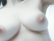 Bouncing my pale natural boobs from a funny angle.