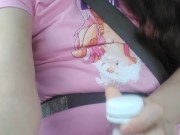 Pink Strawberry Hippie Plastic Bottle Public Masturbating Car Ride! Hairy Pussy Cute Panties