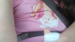 Pink Strawberry Hippie Plastic Bottle Public Masturbating Car Ride! Hairy Pussy Cute Panties