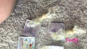 Euroslut Pussy Insertion Cumplay With Daddy's Used Condoms
