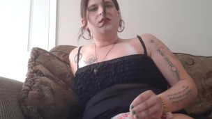 Courtney Sunshine nasty talking tranny whore spills her jizz