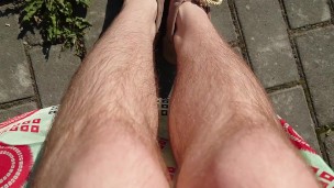 FIT TEEN SHOWS HAIRY LEGS AND PUSSY IN PUBLIC PLACE