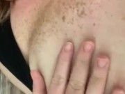 Horny BBW plays with nipples