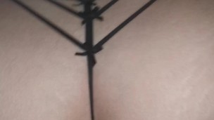 College Latina loves riding in a black string thong!