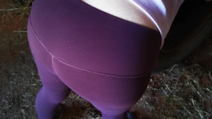 Ass spanking in public barn