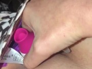 Teen slut gets new clit sucking toy 