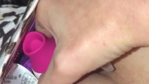 Teen slut gets new clit sucking toy 