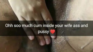 Wife enjoys all the cum around after messy fucking! [Cuckold. Snapchat]