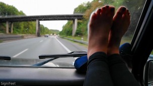 Sweaty Nylon Feet Playing On The Windshield