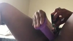 Thick Ebony Playing W/ Dildo & Squirting Everywhere