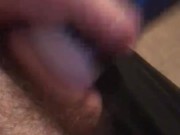 Flashlight stroking average white cock 