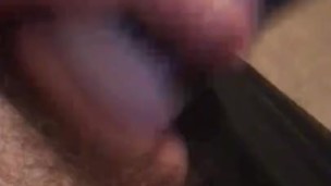 Flashlight stroking average white cock 