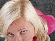 Most Beautiful Blonde Gives Fantastic POV Blowjob and Gets a Massive Load of Cum that makes her Gag. 1/16