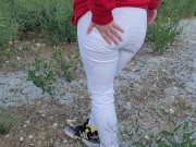 Oops, I soaked my tight little white jeans! Watch me totally flood them outdoors ;)