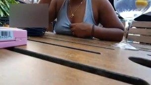 Voyuer Latina Assistant Public Upskirt in a Pub Beer Garden - Candid 