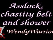 Asslock and chastity belt-bra-collar in the shower 1/16