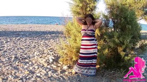 Hot milf flashing on public beach