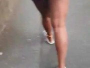 THICK BOOTY LATINA in a MINI SKIRT ADJUSTING PANTIES 3/16