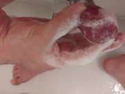 Japanese foreskin penis handjob bassroom soap massage  cumshot 風呂場で泡まみれぬるぬる射精オナニー