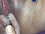 wife taking a pussy bump and i lick it out her pussy