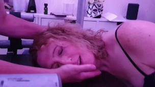 Licking up the sloppy drool after being gagged
