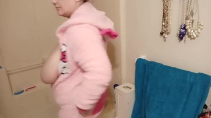 Trying on my Hello Kitty onesie with cute butt flap for you!