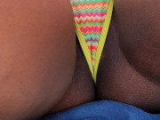 Hot LATINA Caught Adjusting Bikini Thong on a PUBLIC BEACH - Pussy Slip and Cameltoe POV Candid 12/16