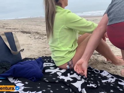 Quickie on public beach, people walking near - Real Amateur