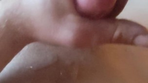 Solo blowing my cum on myself
