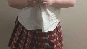 Amateur Stripping and Teasing School Uniform while wearing an Anal Plug