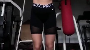 Sexy hot blonde babe working out with her tits out