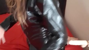 Submissive in latex takes it from behind 