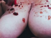 Big boobs covered in jelly with dirty talk!  10/16