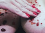 Big boobs covered in jelly with dirty talk! 