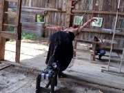 Tied up and fucked by machine in barn 2/16