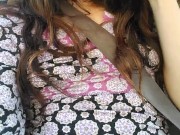 Public Car play Makes Me Excited! Hairy Pussy Thick Thighs Slut in Passenger Seat Flashes Upskirt 1/16