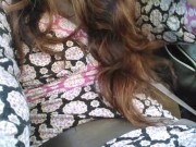 Public Car play Makes Me Excited! Hairy Pussy Thick Thighs Slut in Passenger Seat Flashes Upskirt 7/16