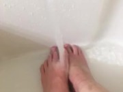 Girl washing sore feet and ankles after working long shift 3/16