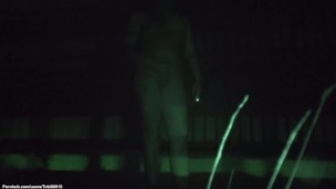 Nude Walk 1: Leaving clothes, exposed in headlights, full shaved body exploration in chilly night.